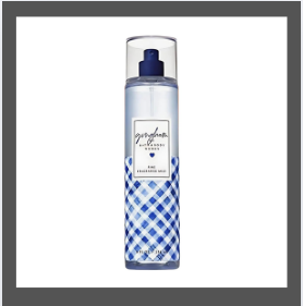 Bath & Body Works Gingham Body Mist – 8 oz bottle with blue and white gingham print, fresh citrus and white floral fragrance for everyday use