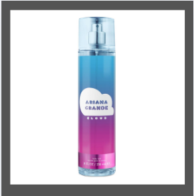 Ariana Grande Cloud Body Mist – 8 oz pastel blue bottle with white cloud-shaped cap, dreamy scent with lavender, coconut, and vanilla notes
