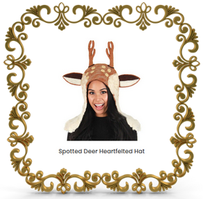 Abracadabra NYC accessories – Spotted Deer Heartfelted Hat with playful deer ears and cozy winter design.
