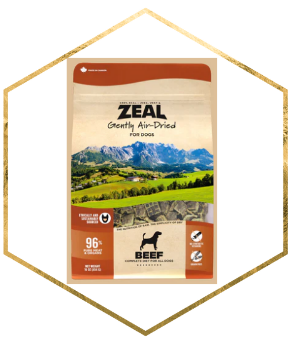 Zeal air-dried beef dog food featuring premium beef ingredients designed to support healthy nutrition for dogs