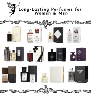 A curated collection of long-lasting perfumes for women and men, featuring popular designer and niche fragrance bottles displayed together