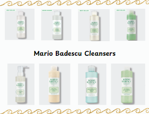 Mario Badescu cleansers collection featuring different face wash products for oily, acne-prone, and combination skin types