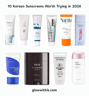 A collage featuring 10 Korean sunscreens recommended to try in 2026.