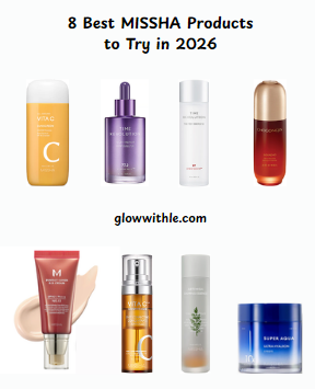 Best MISSHA products in 2026 featuring Time Revolution Essence, Night Repair Ampoule, BB Cream, Vita C Ampoule, Artemisia Essence, Super Aqua Cream, and Chogongjin Essence