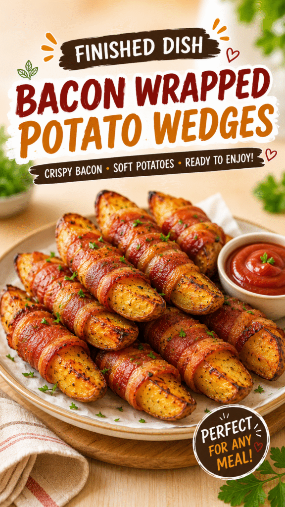Easy Bacon-Wrapped Potato Wedges served with dipping sauce