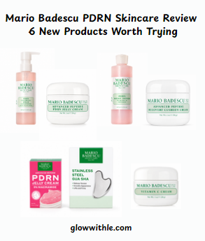 Mario Badescu PDRN review featuring six new skincare products, including a cleanser, toner, creams, and a gua sha bundle.