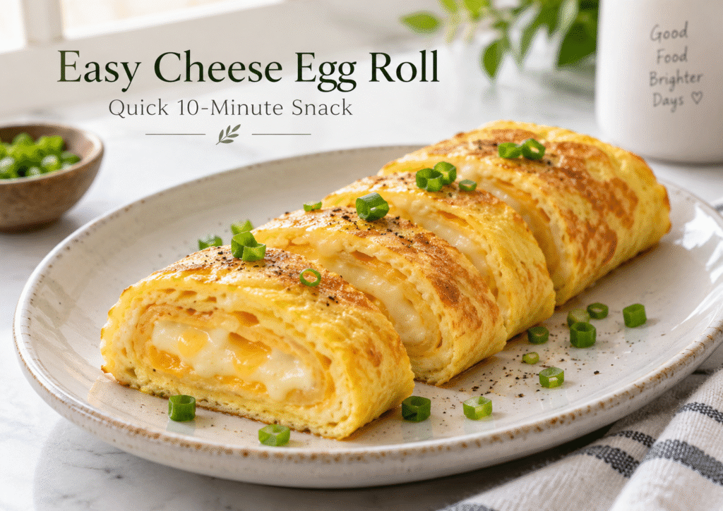 Easy cheese egg roll sliced and served as a quick snack
